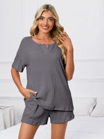 Notched Short Sleeve and Shorts Lounge Set - Ladyez