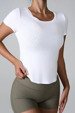 Cutout Round Neck Short Sleeve Active T-Shirt - Ladyez
