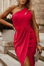 Ruched Cutout Single Shoulder Dress - Ladyez