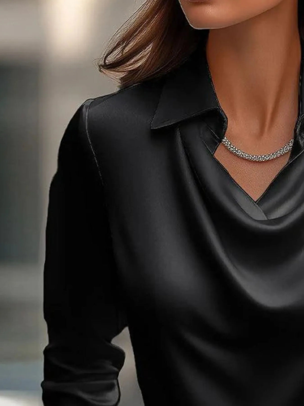 Full Size Long Sleeve Blouse with Collar Plus Size - Ladyez