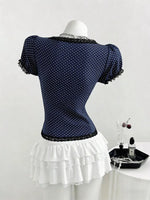 Polka Dot Lace Trim Puff Sleeve Top