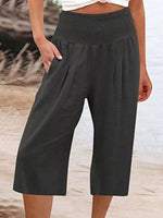 Smocked Wide-Leg Capri Pants