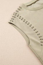 Studded Cap Sleeve Round Neck T Shirt
