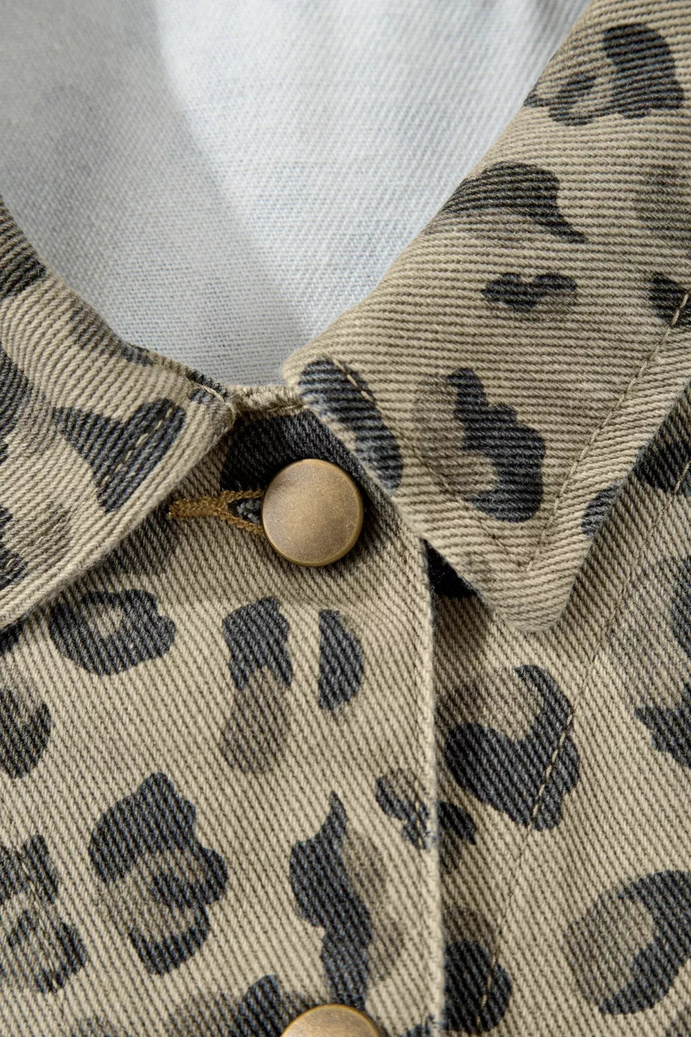 Leopard Print Seam Detail Button Down Denim Jacket