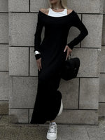 Contrast Long Sleeve Maxi Dress - Ladyez