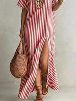 Full Size Striped Maxi Dress with Side Slit Plus SIze