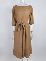 Boat Neck Tie Waist Dress