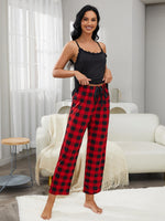Lace Trim Cami and Plaid Pants Lounge Set - Ladyez