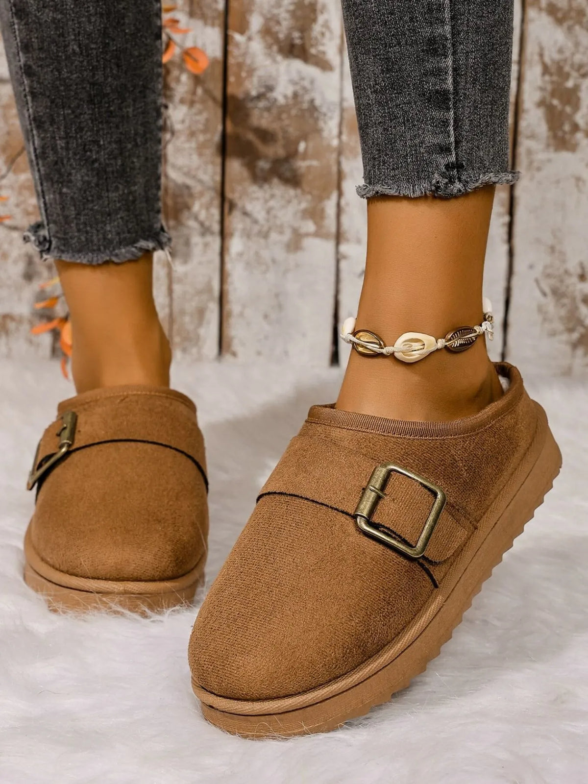 Cozy Buckle Suede Winter Slippers - Ladyez