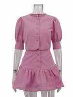Puff Sleeve Cropped Top and Ruffled Skirt Set