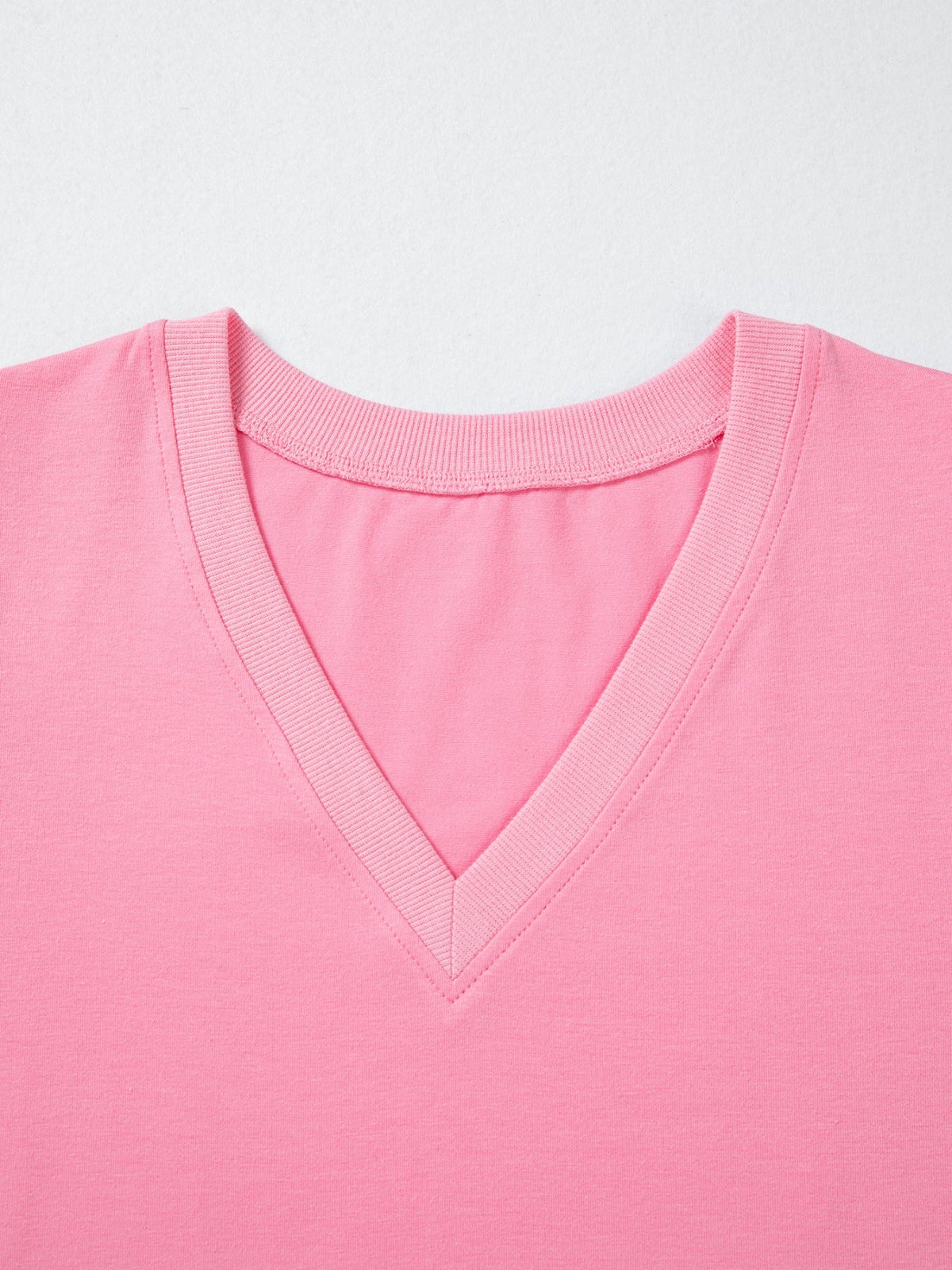 Solid Color V Neck Short Puff Sleeve Blouse