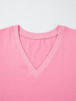 Solid Color V Neck Short Puff Sleeve Blouse