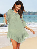 Backless Cutout Three-Quarter Sleeve Cover Up - Ladyez