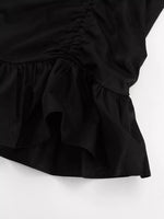 Ruffled Hem Ruched Puff Sleeve Mini Dress