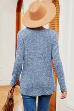 Eyelet Ribbed Round Neck Long Sleeve T-Shirt