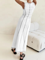 Contrast Stitching Round Neck Sleeveless Midi Dress