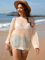 Openwork Dropped Shoulder Long Sleeve Cover-Up - Ladyez