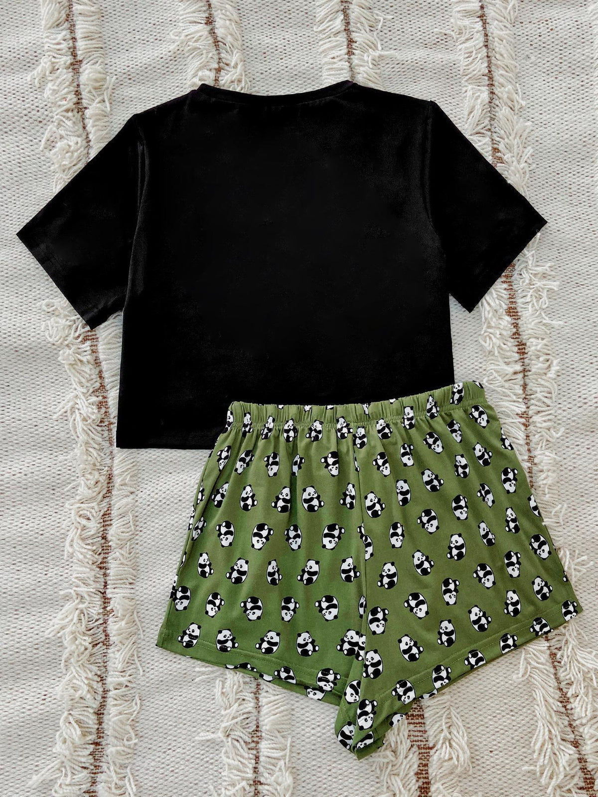 Graphic Tee and Panda Print Shorts Lounge Set - Ladyez