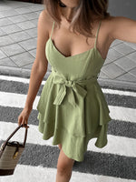 Ruffle Layered Cami Mini Dress with Bow Belt - Ladyez