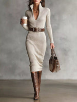 Elegant Ribbed Knit Turtleneck Midi Sweater Dress