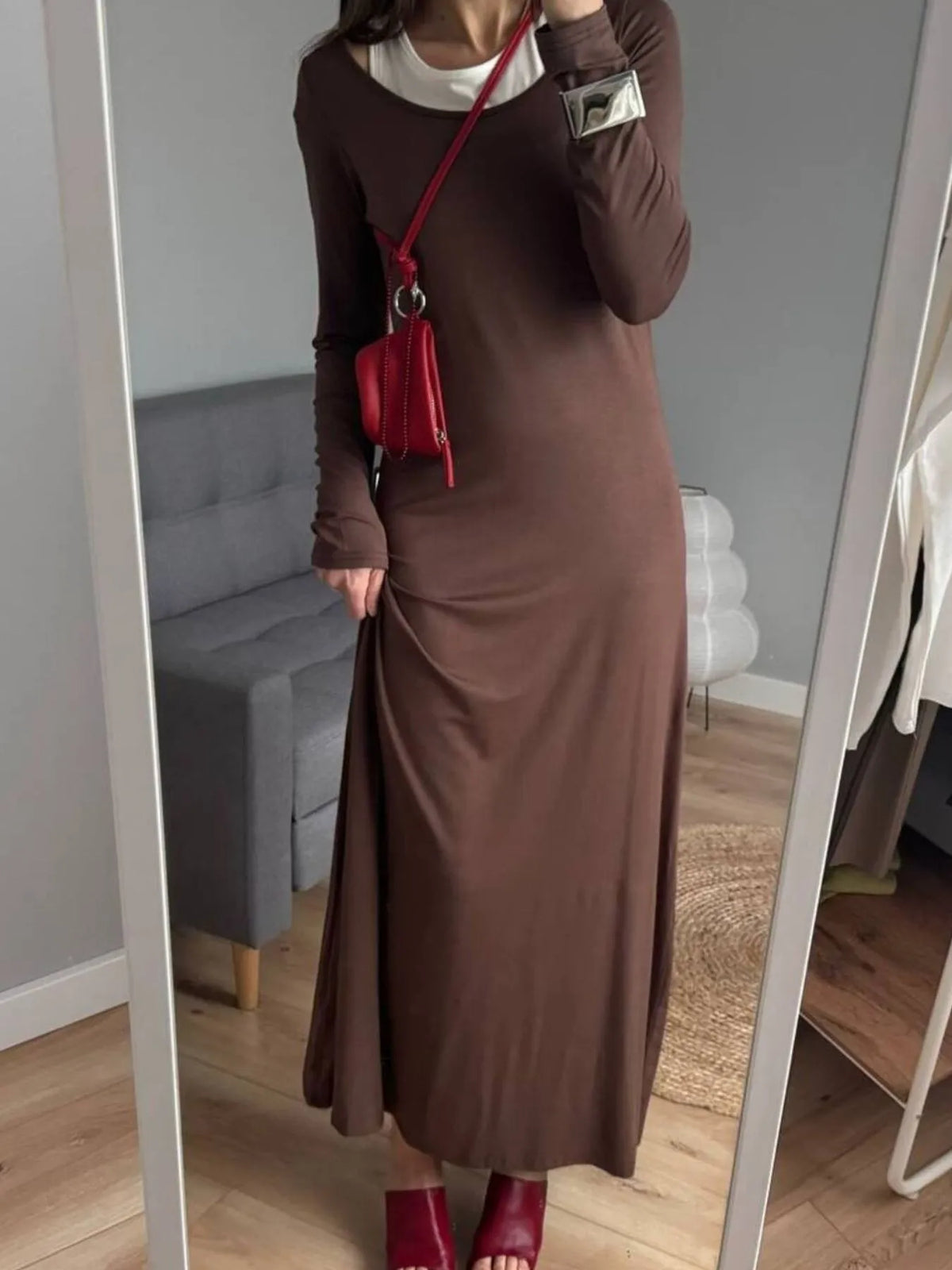 Contrast Long Sleeve Maxi Dress - Ladyez