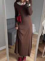 Contrast Long Sleeve Maxi Dress - Ladyez