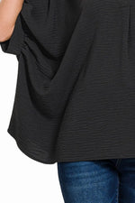 Zenana Woven Airflow V-neck Puff Half Sleeve Top