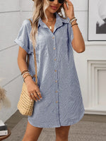 Striped Button Down Short Sleeve Mini Dress
