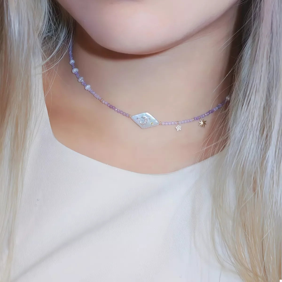 Freshwater Pearl Star Moon Beaded Necklace