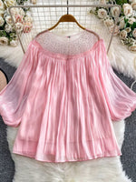 Rhinestone Mesh Panel Blouse