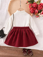 Children's Floral Applique Mock Neck Top and Pleated Skirt Set
