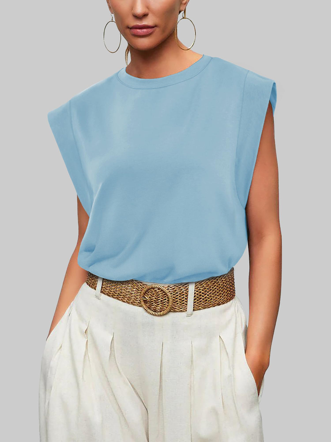 Florira Round Neck Cap Sleeve T-Shirt - Ladyez