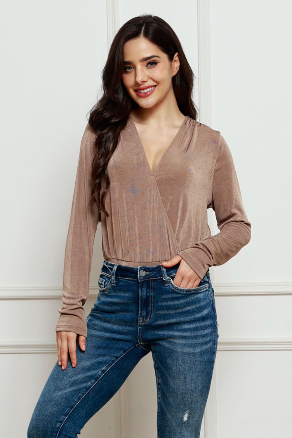 V-Neck Long Sleeve Bodysuit - Ladyez
