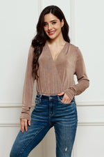 V-Neck Long Sleeve Bodysuit - Ladyez