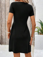 Twist Front V-Neck Short Sleeve Casual Dress - Ladyez