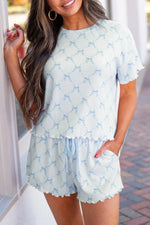 Printed Round Neck Top and Shorts Two-Piece Lounge Set - Ladyez