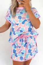 Camouflage Print Contrast Trim Athletic Skort Set
