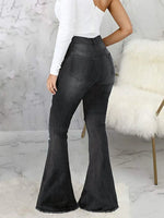Full Size Distressed Raw Hem Flare Jeans Plus Size - Ladyez