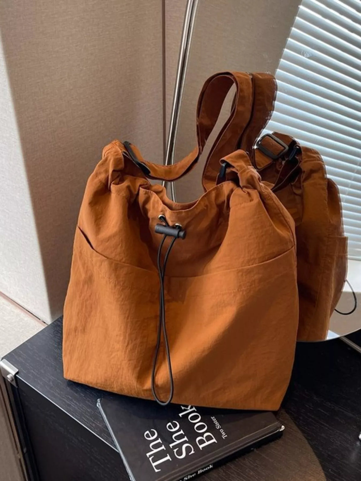 Drawstring Closure Canvas Crossbody Bag