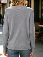 Full Size Scalloped Trim Crew Neck Sweater Plus Size