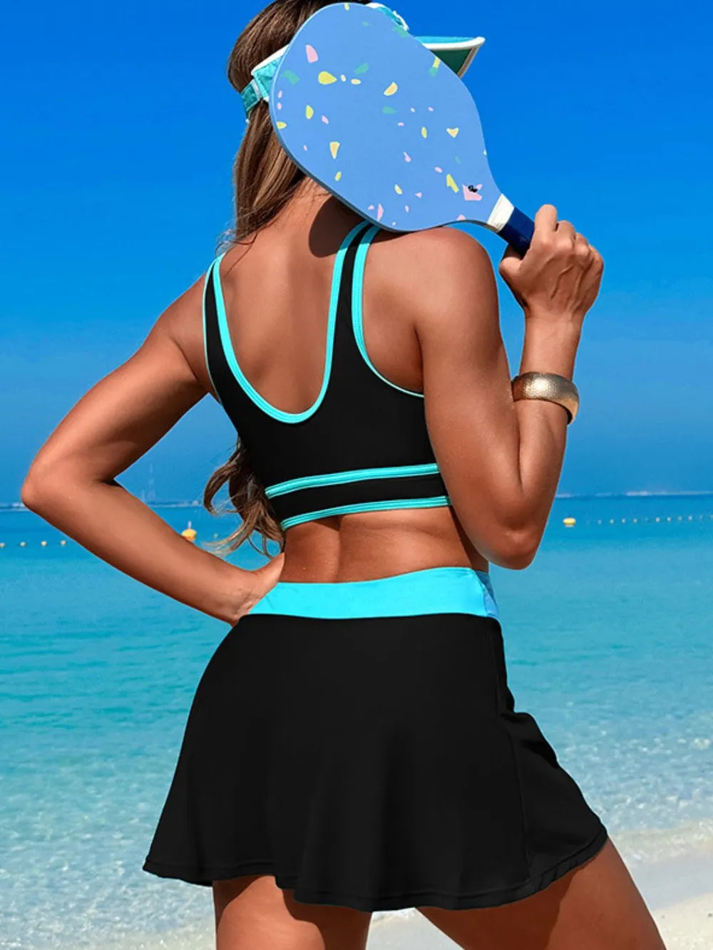 Scoop Neck Top and Skort Swim Set - Ladyez