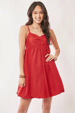 Davi & Dani Textured Sweetheart Neckline Bubble Hem Dress - Ladyez