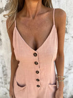 Full Size Button-Front Belted Cami Romper Plus Size