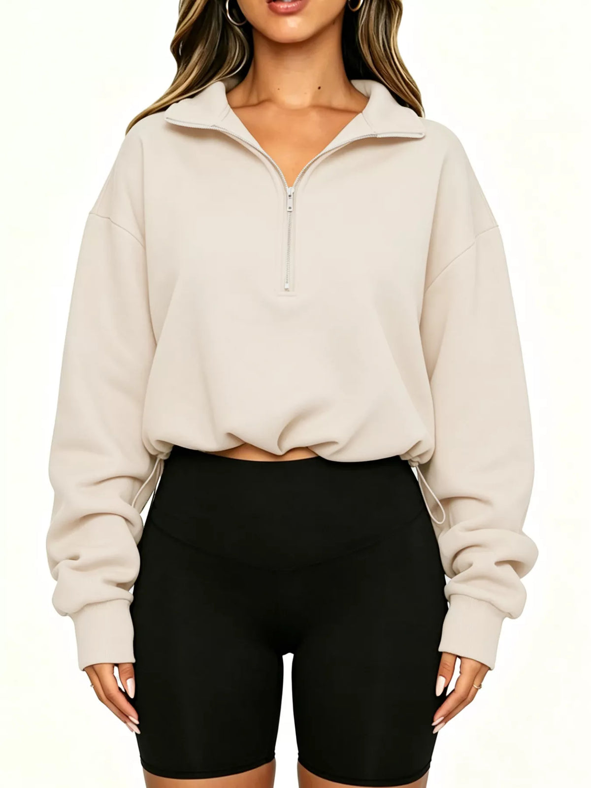 Half Zip Drawstring Hem Sweatshirt