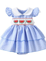 Children's Fruit Embroidered Gingham Smocked Dress