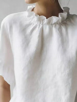 Full Size Ruffled Neck Half Sleeve Blouse Plus Size
