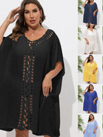 Crochet Trim V-Neck Beach Cover Up Dress - Ladyez