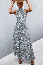 Printed Sleeveless Tie Waist Maxi Dress - Ladyez