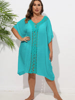 Crochet Trim V-Neck Beach Cover Up Dress - Ladyez