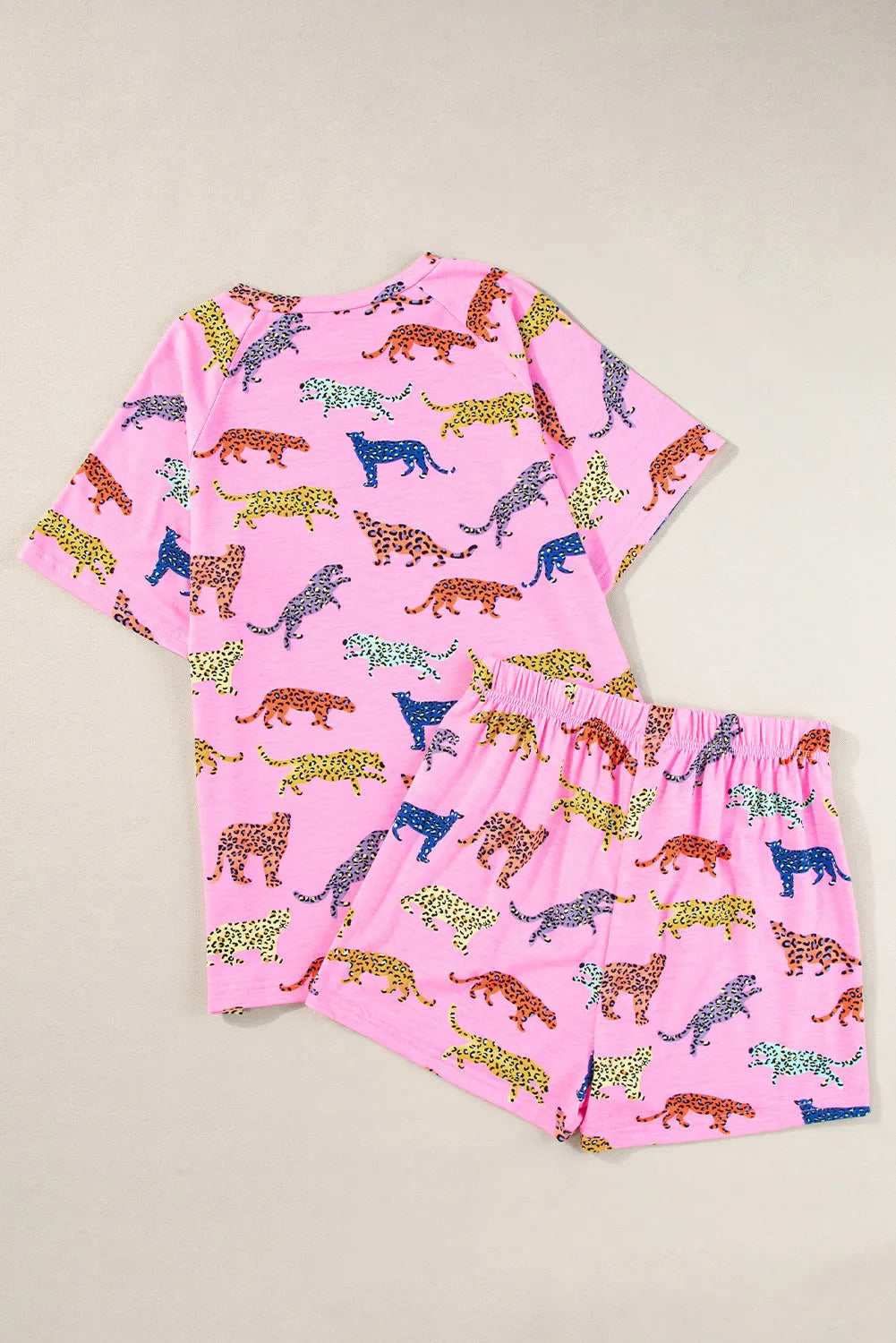Animal Round Neck Top and Shorts Lounge Set - Ladyez